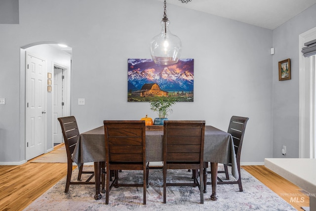 dining space featuring wood-type flooring