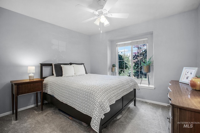 bedroom featuring carpet and ceiling fan