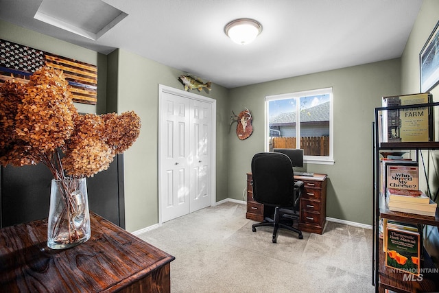 view of carpeted home office