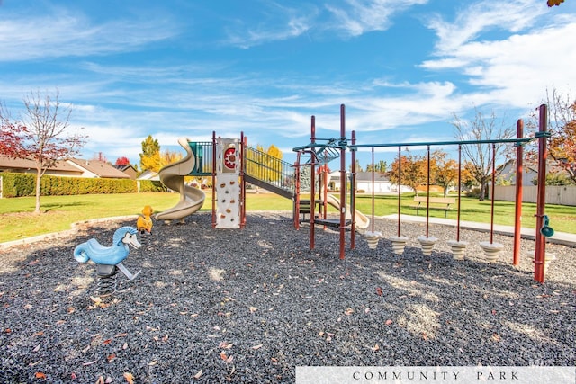 view of playground featuring a yard