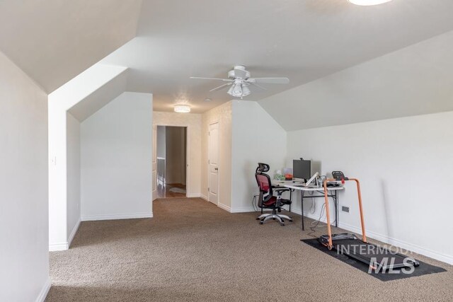 1027 Larkspur, Moscow, ID 83843 - office space featuring carpet, a ceiling fan, vaulted ceiling, and baseboards