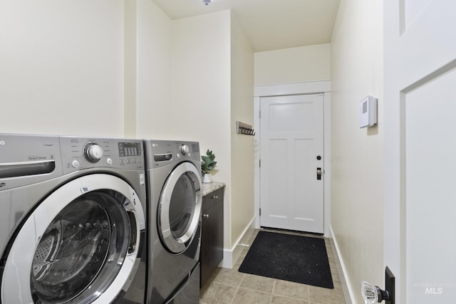 laundry room with separate washer and dryer, baseboards, and cabinet space