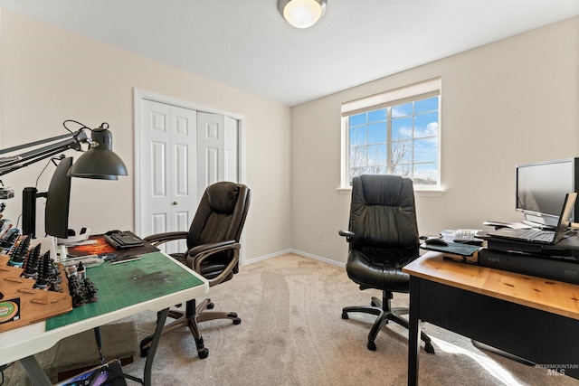 home office with carpet flooring