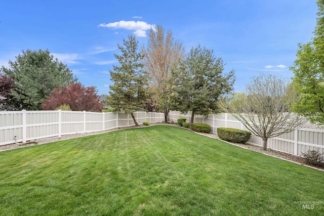 view of yard with a fenced backyard