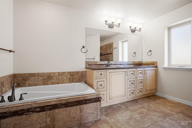 1041 Lupine Ln, Kimberly, ID 83341 - bathroom with double vanity, a bath, and a chandelier