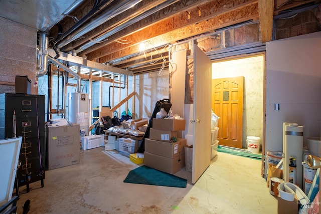 basement featuring water heater