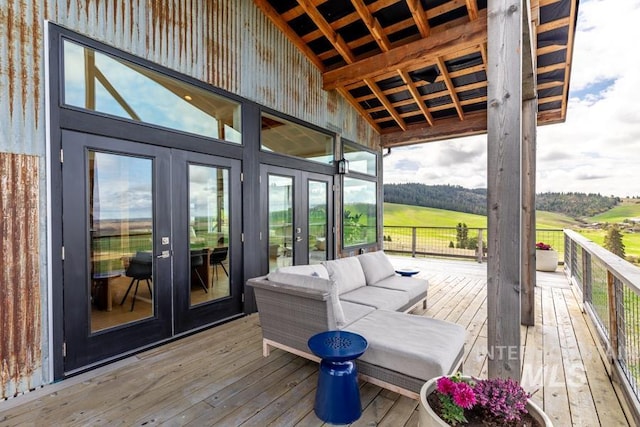 wooden terrace with french doors