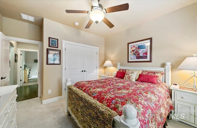 10318 W Adirondack Ct, Star, ID 83669 - bedroom with light colored carpet, a closet, a ceiling fan, and baseboards
