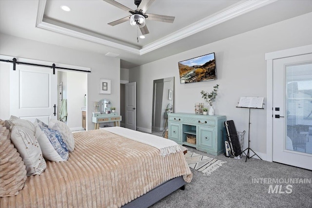 942 Paintbrush, Kimberly, ID 83341 - bedroom with a barn door, light colored carpet, ornamental molding, baseboards, and recessed lighting