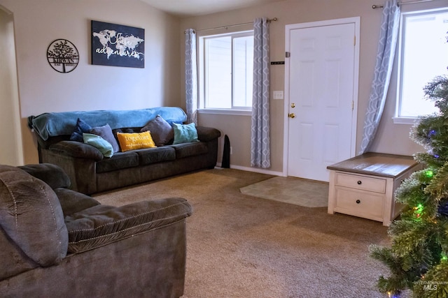 living room featuring carpet flooring and a wealth of natural light