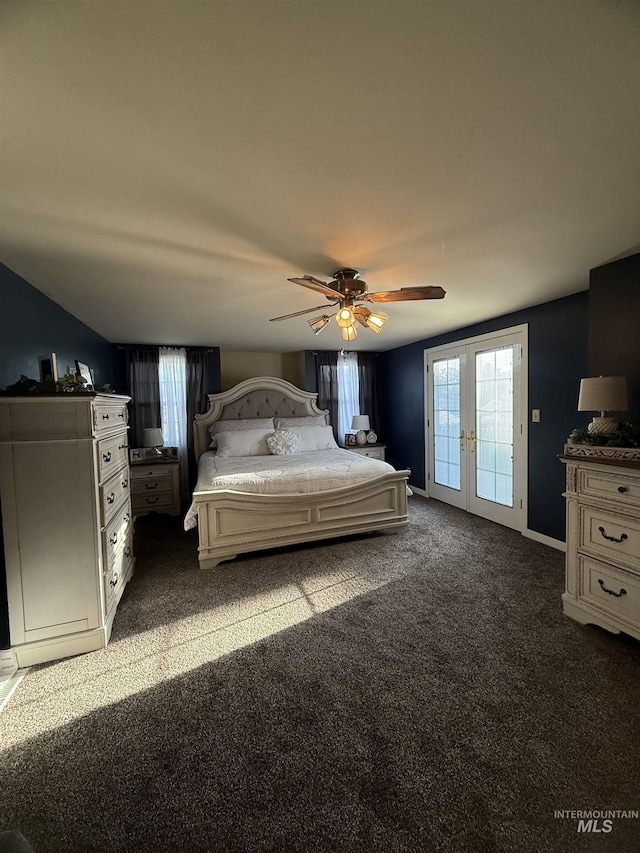 1351 Poplar, Twin Falls, ID 83301 - bedroom with access to exterior, dark colored carpet, french doors, and a ceiling fan