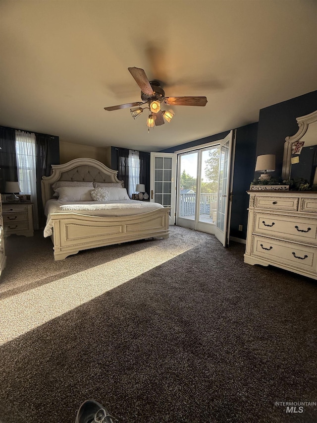 1351 Poplar, Twin Falls, ID 83301 - bedroom featuring access to exterior, dark carpet, and a ceiling fan
