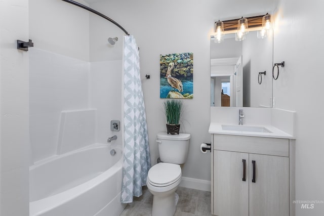 full bathroom featuring shower / tub combo, vanity, and toilet