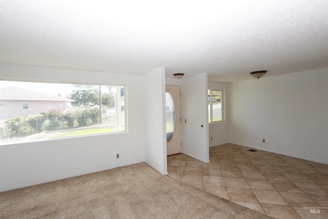 carpeted spare room with a wealth of natural light and a textured ceiling