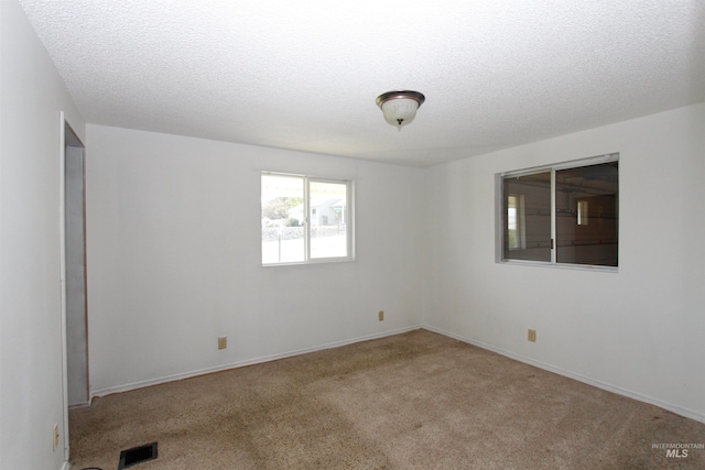 carpeted spare room with a textured ceiling