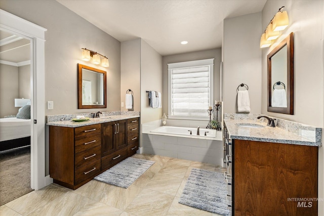 11714 W Pinewood River Ln, Star, ID 83669 - ensuite bathroom with two vanities, a bath, and tile patterned flooring