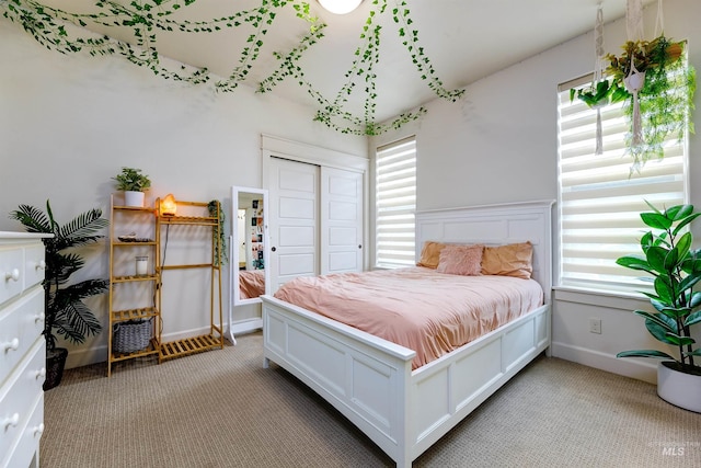 6859 N Topaz Jewel Pl, Meridian, ID 83646 - bedroom with carpet flooring, multiple windows, a closet, and baseboards
