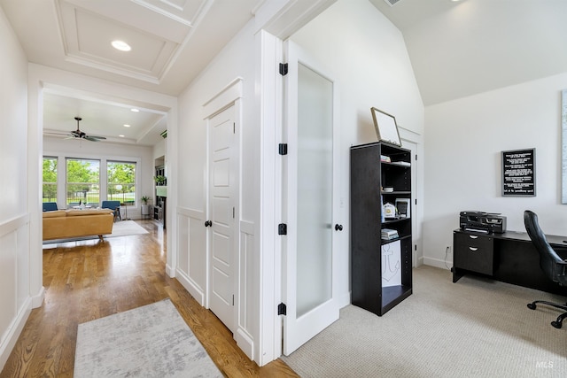 6859 N Topaz Jewel Pl, Meridian, ID 83646 - office area with wood finished floors and a ceiling fan