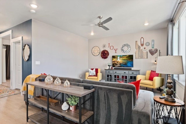 1867 W Wind Drift St, Meridian, ID 83646 - living area featuring ceiling fan, light wood-style floors, and recessed lighting