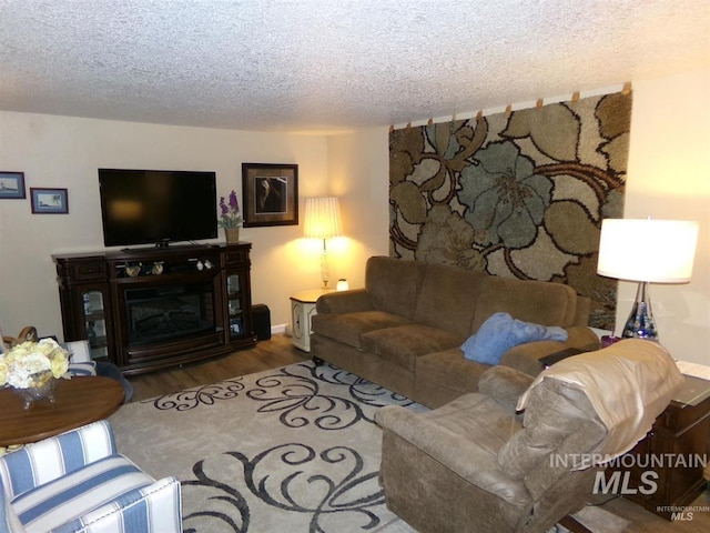 1835 Lincoln St, Mountain Home, ID 83647 - living area featuring baseboards, a textured ceiling, and wood finished floors