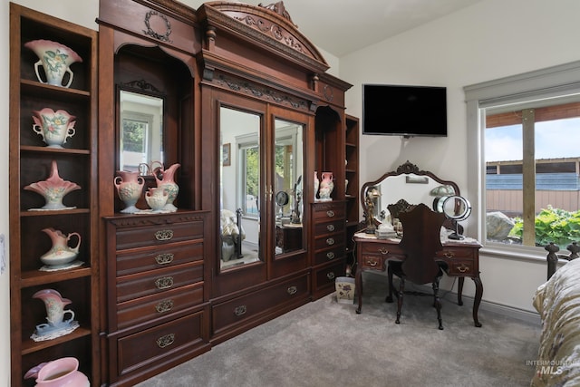 110 S 3rd Ave, Pierce, ID 83546 - home office featuring carpet flooring, vaulted ceiling, and baseboards