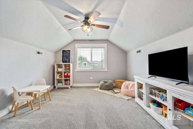 12231 W Caribee Inlet Dr, Star, ID 83669 - rec room with carpet floors, lofted ceiling, and a ceiling fan