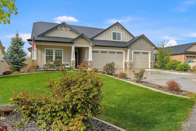 11771 W Cross Slope Way, Nampa, ID 83686 - craftsman inspired home featuring concrete driveway, a front yard, an attached garage, and board and batten siding