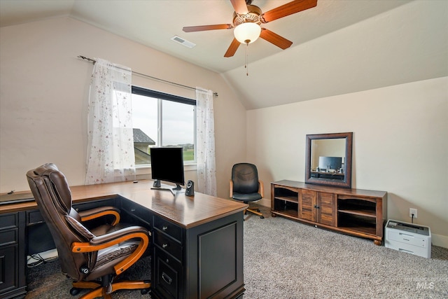 11771 W Cross Slope Way, Nampa, ID 83686 - home office with carpet, visible vents, ceiling fan, and lofted ceiling