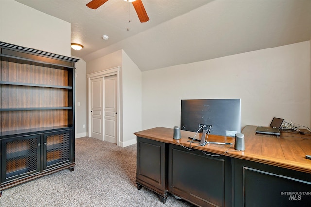 11771 W Cross Slope Way, Nampa, ID 83686 - office space with baseboards, a ceiling fan, light carpet, and lofted ceiling