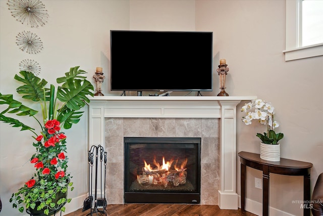 11771 W Cross Slope Way, Nampa, ID 83686 - details with wood finished floors and a tiled fireplace