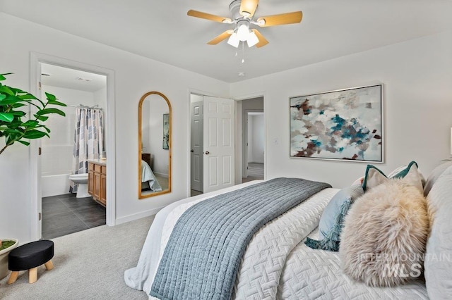178 W Lava Falls Dr, Meridian, ID 83646 - carpeted bedroom featuring connected bathroom and a ceiling fan