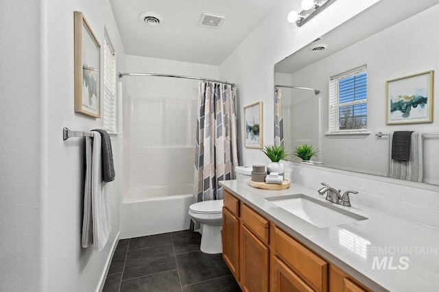 178 W Lava Falls Dr, Meridian, ID 83646 - full bath featuring vanity, shower / bath combo with shower curtain, and tile patterned floors