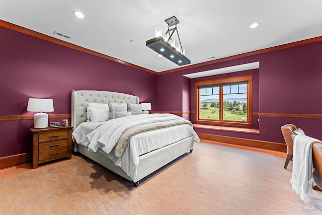 bedroom with ornamental molding