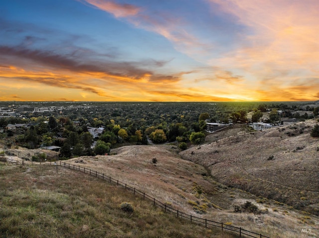 aerial view at dusk with a rural view