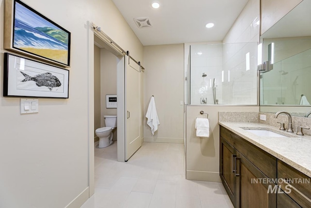 880 W River St, Boise, ID 83702 - full bathroom with visible vents, vanity, baseboards, recessed lighting, and a stall shower
