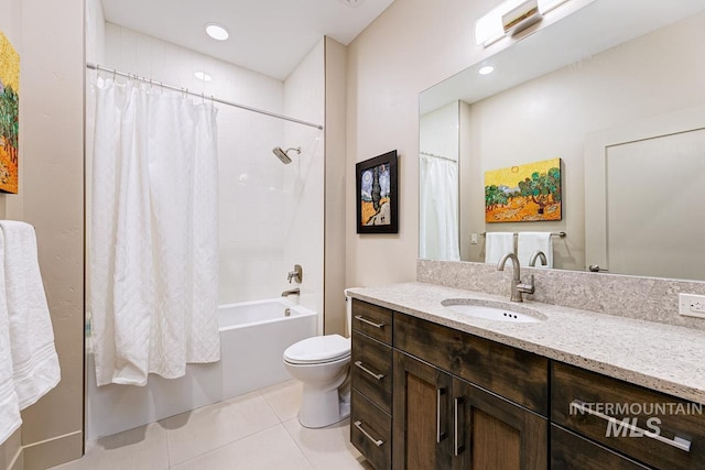 880 W River St, Boise, ID 83702 - bathroom featuring tile patterned floors, vanity, toilet, and shower / bath combination with curtain
