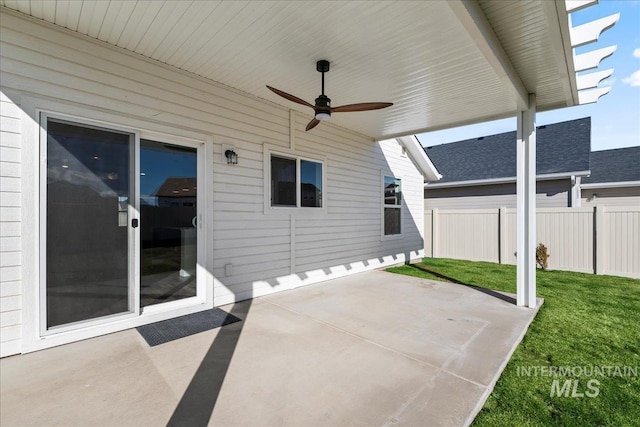 view of patio / terrace featuring ceiling fan