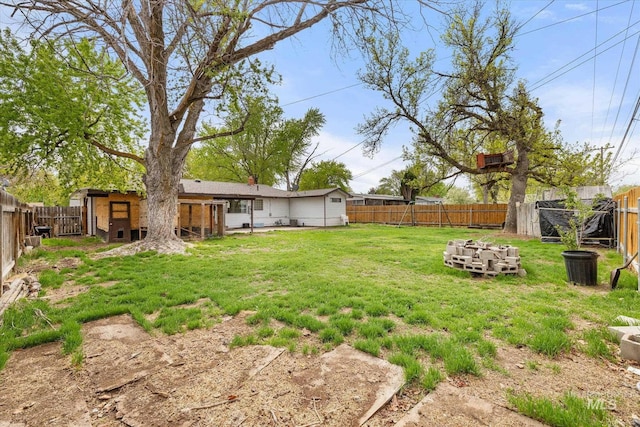 view of yard with a fenced backyard