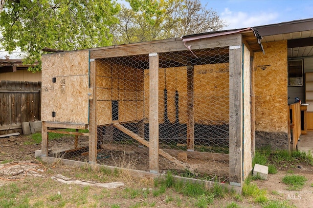 view of poultry coop with fence