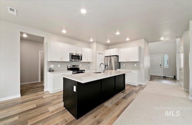 5094 W Avilla Dr, Meridian, ID 83646 - kitchen featuring stainless steel appliances, a sink, light wood-type flooring, light countertops, and baseboards