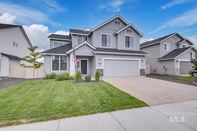 5094 W Avilla Dr, Meridian, ID 83646 - craftsman-style home with board and batten siding, driveway, a garage, and stone siding
