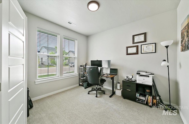 5094 W Avilla Dr, Meridian, ID 83646 - home office featuring baseboards, carpet, and a textured ceiling