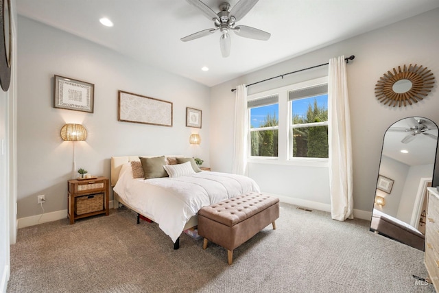 1071 W Rose Quartz St, Kuna, ID 83634 - bedroom featuring carpet floors, baseboards, recessed lighting, and ceiling fan