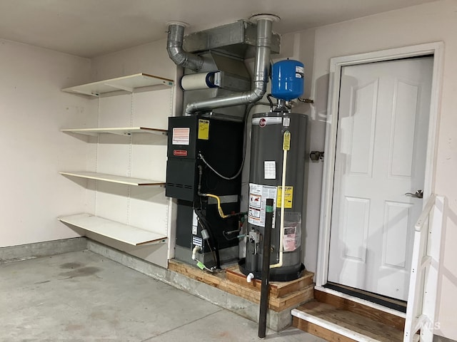 utility room featuring water heater and heating unit