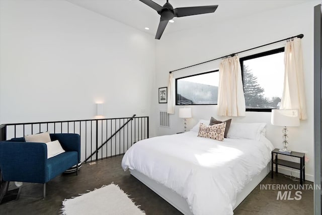 bedroom featuring ceiling fan