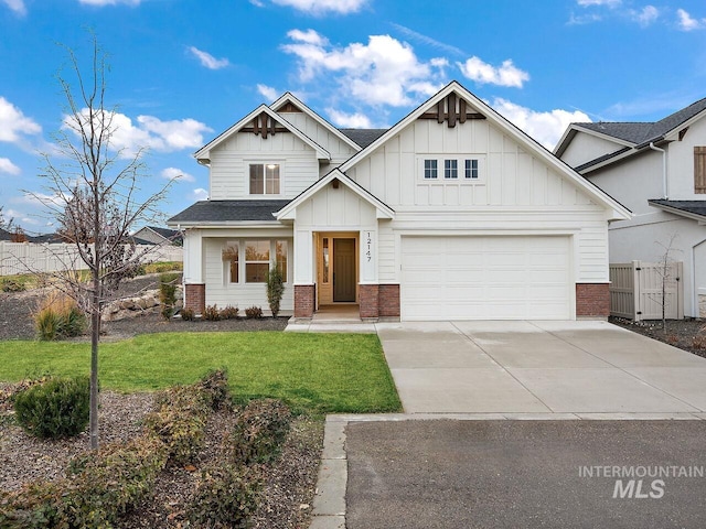 craftsman-style home with a garage and a front lawn