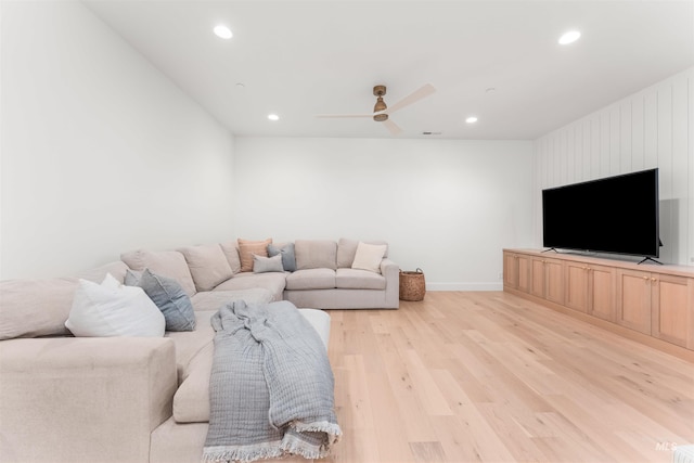 1734 S S Riparian Way, Eagle, ID 83616 - living room with recessed lighting, light wood-style flooring, a ceiling fan, and baseboards