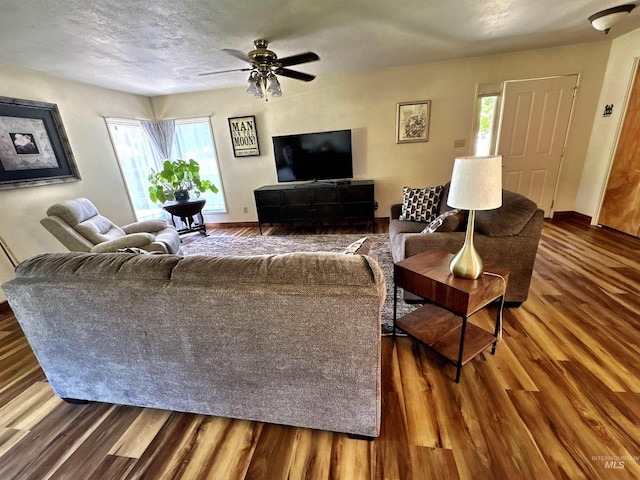 600 N 9th E, Mountain Home, ID 83647 - living room with wood finished floors, healthy amount of natural light, and ceiling fan