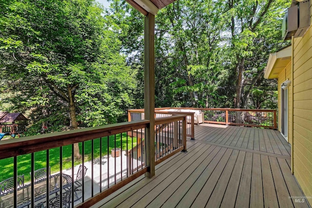 2383 E Lenox Ct, Eagle, ID 83616 - wooden terrace with a yard and a playground