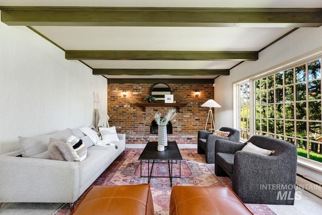 928 N Argyll Dr, Boise, ID 83702 - living room with beamed ceiling and a baseboard heating unit